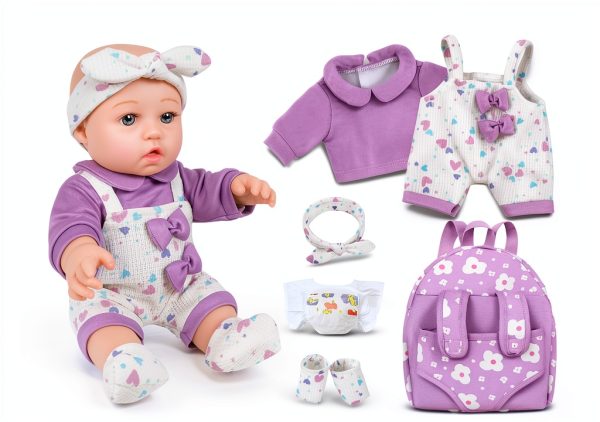 UZIDBTO Baby Doll Playset with Purple Backpack Model NTN023 12in-6