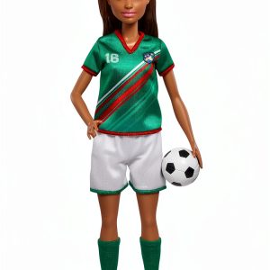 Barbie Soccer Doll 11.5in Sports Edition Green Red Uniform with Ball-0