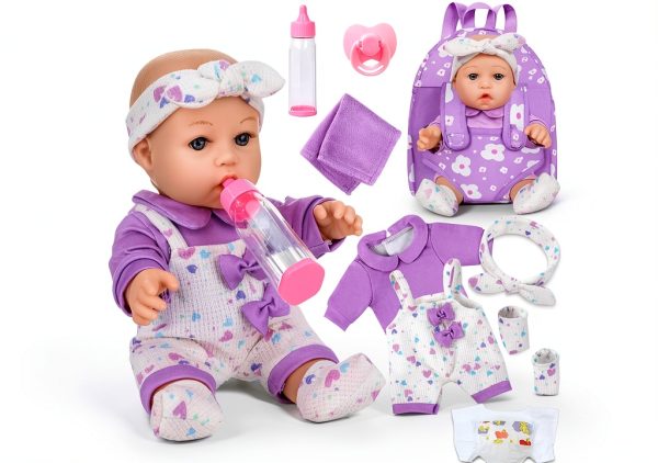 UZIDBTO Baby Doll Playset with Purple Backpack Model NTN023 12in-0