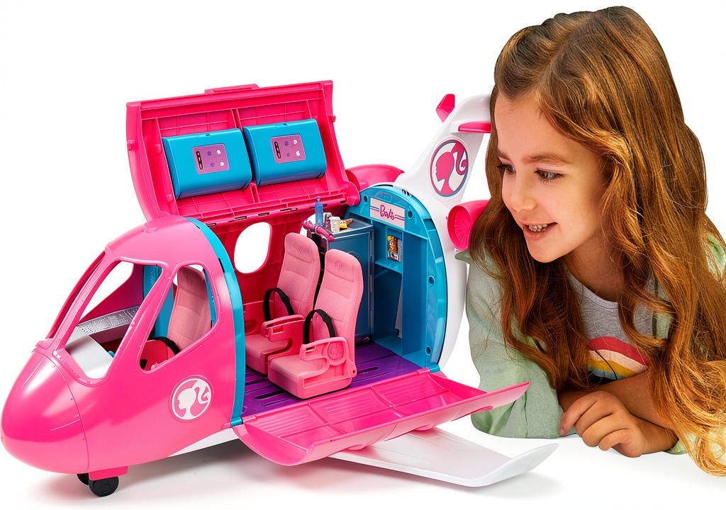 Installing Mattel Barbie Dreamplane Playset with Puppy Companion and Snack Cart on a wooden desk