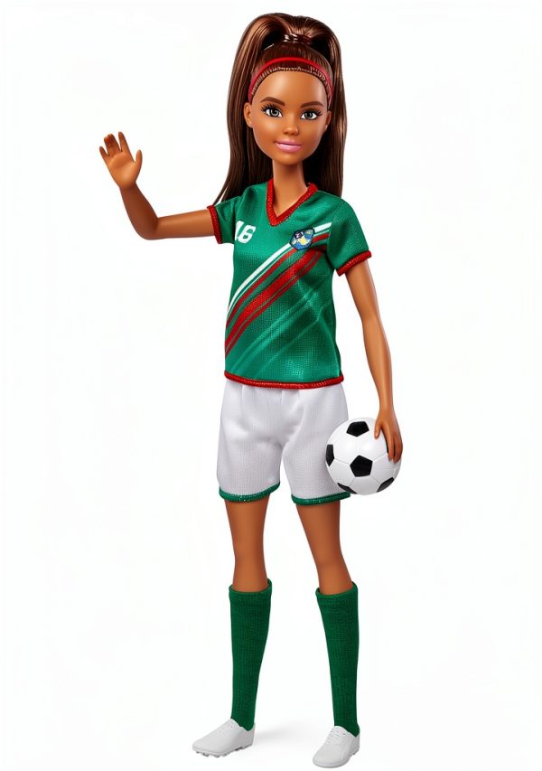 Barbie Soccer Doll 11.5in Sports Edition Green Red Uniform with Ball-2