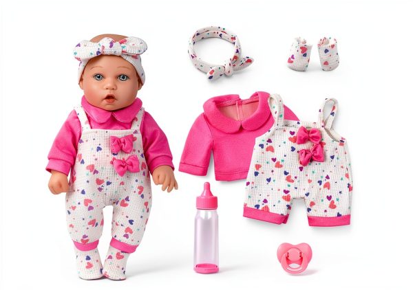 XFEYUE 12 Inch Baby Doll Playset with Clothes Bottle Hairband Socks –-1