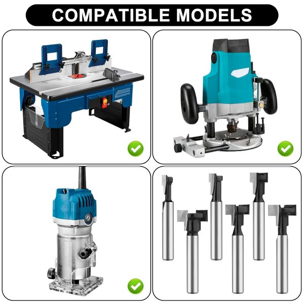 Keyhole Router Bit Set 1/4 Inch Shank, 6 Pieces T Slotting Router Bits, Cutter for 1/4, 5/16, 3/8, 9/16, 1/2, 5/8 inch Blade Diameter-5