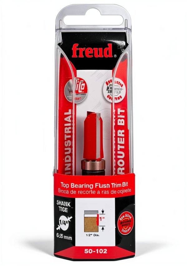 Freud 1/2" Top Bearing Flush Trim Bit 0.5" Carbide Red Finish-1