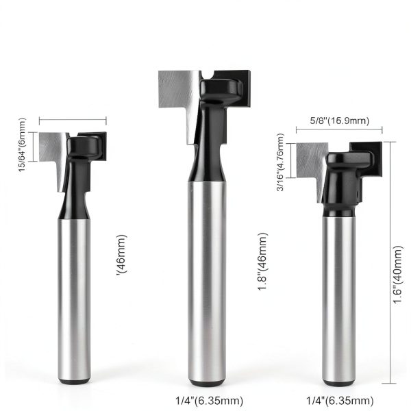 Keyhole Router Bit Set 1/4 Inch Shank, 6 Pieces T Slotting Router Bits, Cutter for 1/4, 5/16, 3/8, 9/16, 1/2, 5/8 inch Blade Diameter-2