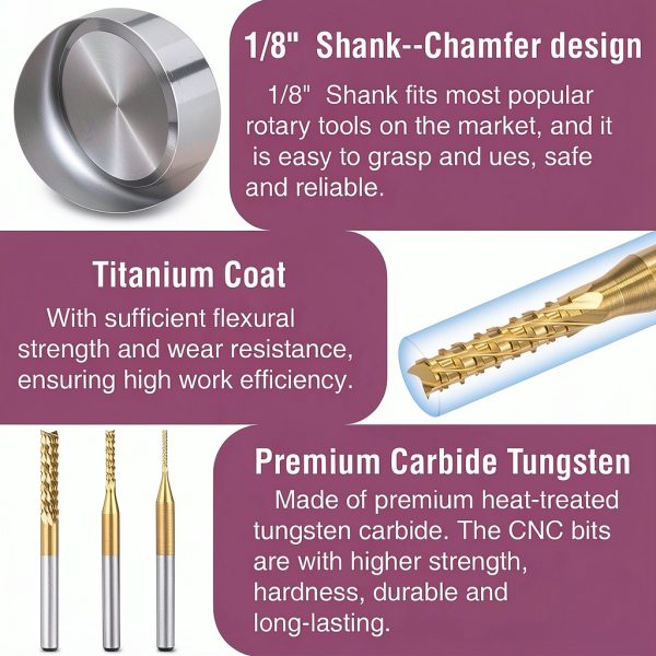 Titanium Coated Milling Cutter Bits 0.8-3mm 1/8" Shank 10pcs Lukcase-2