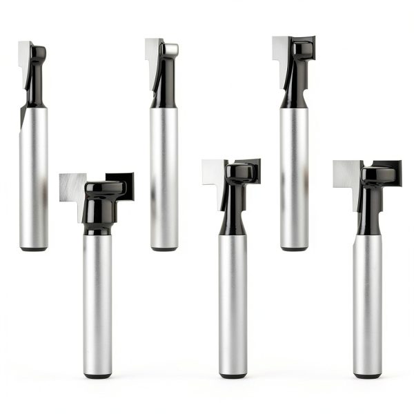 Keyhole Router Bit Set 1/4 Inch Shank, 6 Pieces T Slotting Router Bits, Cutter for 1/4, 5/16, 3/8, 9/16, 1/2, 5/8 inch Blade Diameter-0
