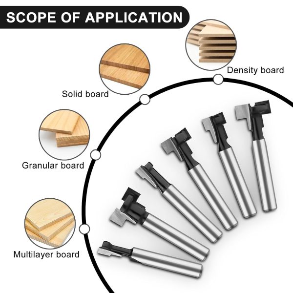 Keyhole Router Bit Set 1/4 Inch Shank, 6 Pieces T Slotting Router Bits, Cutter for 1/4, 5/16, 3/8, 9/16, 1/2, 5/8 inch Blade Diameter-4