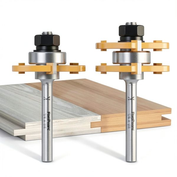 FivePears Tongue and Groove Router Bits 2-Piece 1/4" Shank 3-Tooth-0