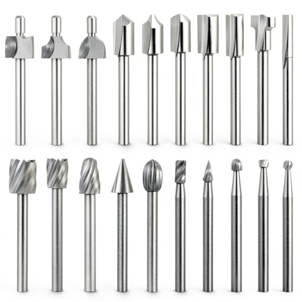 Wood Carving Bits Engraving Router Bit, 20pcs HSS Different Rotary Burr Set with 1/8"(3mm) Shank for Rotary Tools for DIY Woodworking, Carving, Drilling, Engraving, Trimming-0