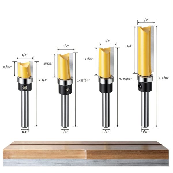 Flush Trim Router Bit Junreox 4PCS 1/4 Shank Carbide Tipped Set-2