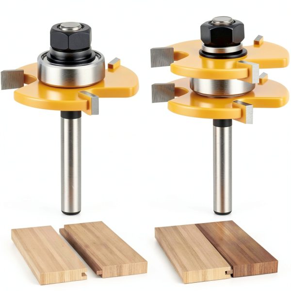 Tongue and Groove Router Bit Set 2PCS Junreox 1/4 Shank 3‑Tooth-0